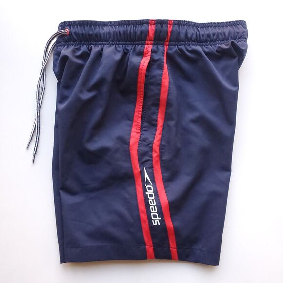 Speedo Swim Trunks Mens S Navy Blue Red 28" Waist Lined Pockets Retro Stripe - Picture 3 of 14